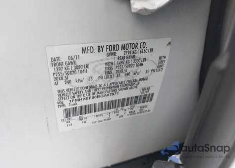2011 Ford Explorer Limited from USA, damaged, VIN 1FMHK8F86BGA87871